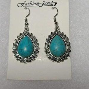 Silver Turquoise Stone Dangle Earrings NEW Casual Fashion Trend